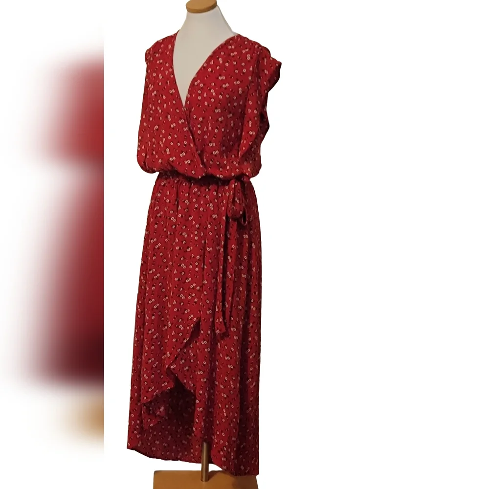 City Chic Floral Wrap Ruffle  High Low Belted Dress